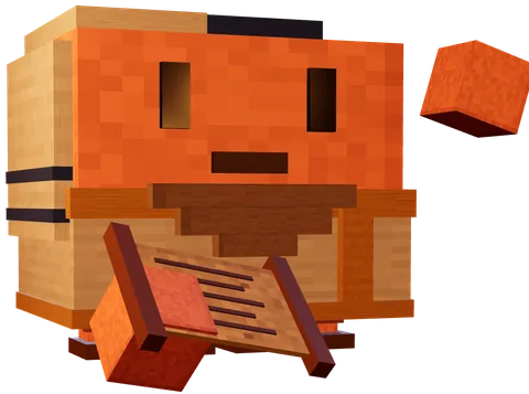 El Agente: personaje de cubo naranja que sostiene un pergamino.
