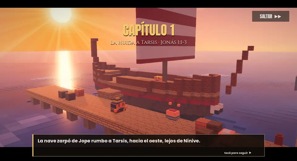 Jonás en el puerto de Jope al atardecer, junto a la nave que va a Tarsis.